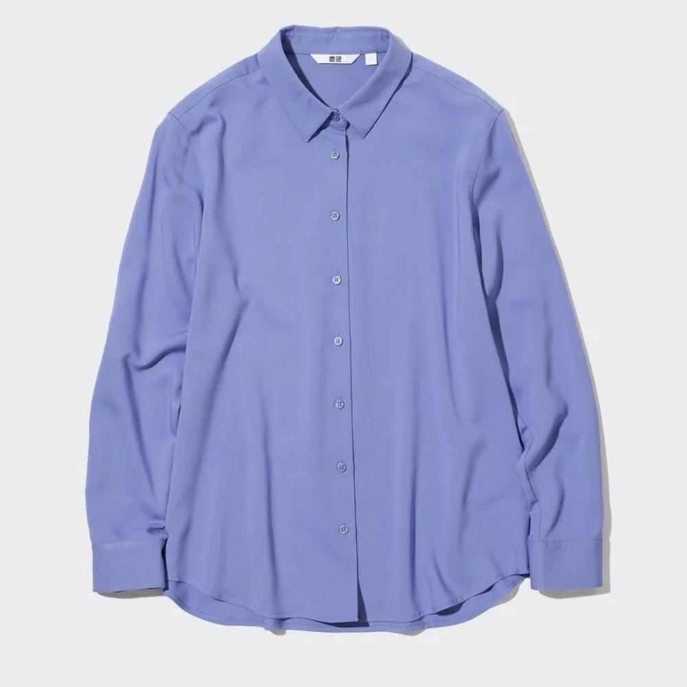 Uniqlo Women’s Rayon Long Sleeve Blouse in Navy